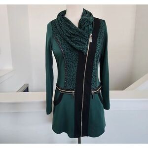 La-El Couture Green and Black With PU leather Dress Size S